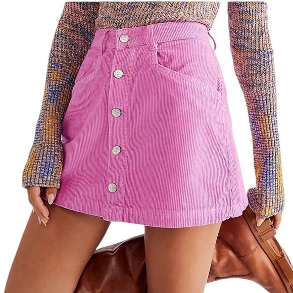 Free People Ray Cord Mini Skirt Bubblegum Pink Womens Size 4 NWOT - Picture 2 of 13